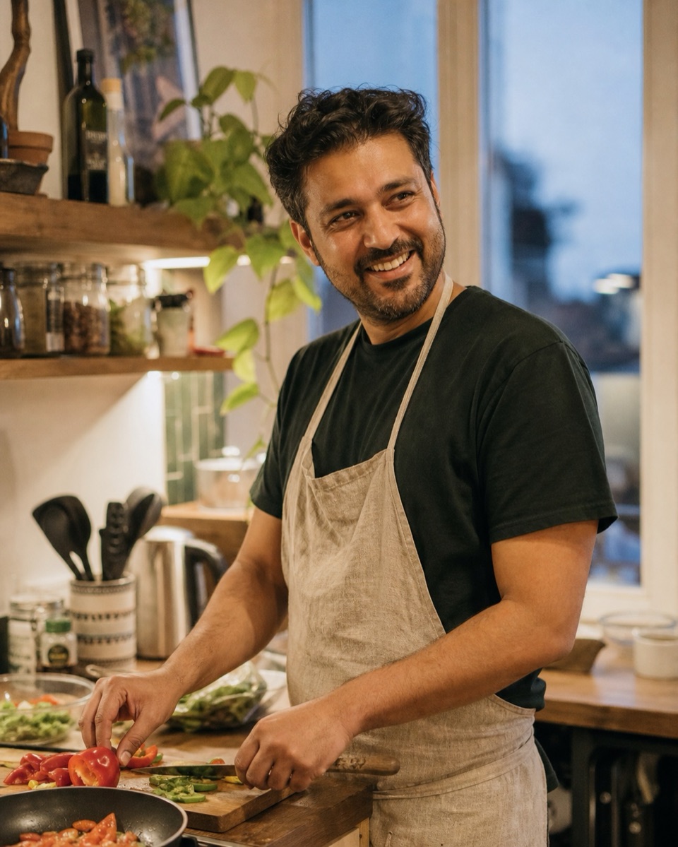 Example profile photo showing cooking at home